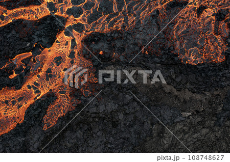Aerial view of the texture of a solidifying lava field, close-up 108748627