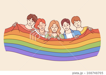 People with LGBT flag celebrating pride month or participating in gay and lesbian festival 108748705