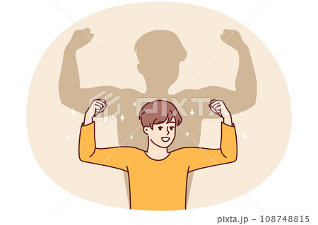 Smiling boy dream on having muscles Smiling boy dream on having muscles 108748815