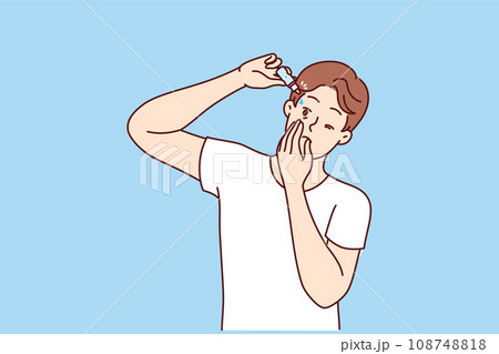 Man drips moisturizing liquid into eyes to improve vision or avoid drying out of retina Man drips moisturizing liquid into eyes to improve vision or avoid drying out of retina 108748818