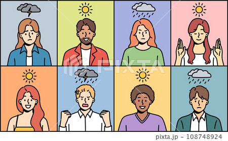 People experiencing mood swings due to weather conditions and cloudiness or magnetic storms in sun 108748924