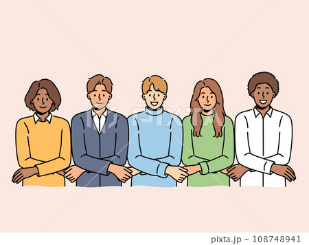 Team of multiracial people students holding hands and showing unity or lack of discord 108748941