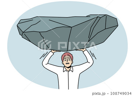 Stressed man hold heavy stone burden 108749034
