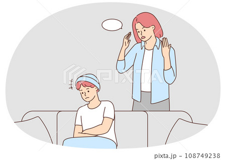 Mad mother lecturing teenage child Mad mother lecturing teenage child 108749238