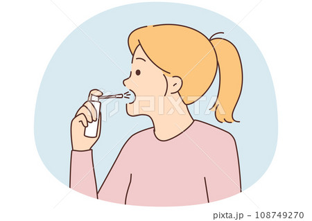 Unhealthy woman spray throat 108749270