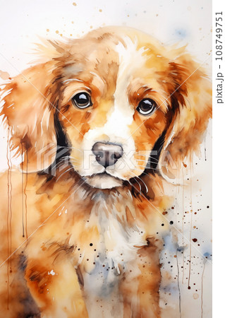 Puppy watercolor background. Cute adorable puppy card Puppy watercolor background. Cute adorable puppy card 108749751