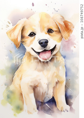 Puppy watercolor background. Cute adorable puppy card 108749752