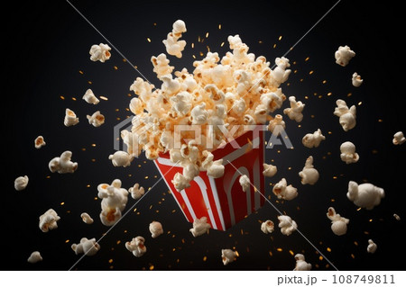 Popcorn flying out of the package. 108749811
