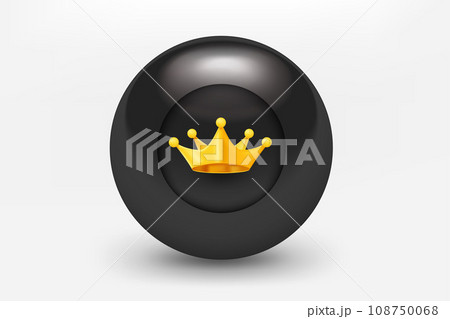 Black ball with golden crown icon. 3d vector illustration 108750068