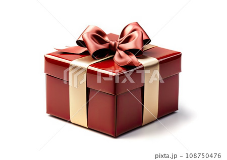 Holiday gift present box wrapped of craft paper with red ribbon bow. Holiday gift present box wrapped of craft paper with red ribbon bow. 108750476