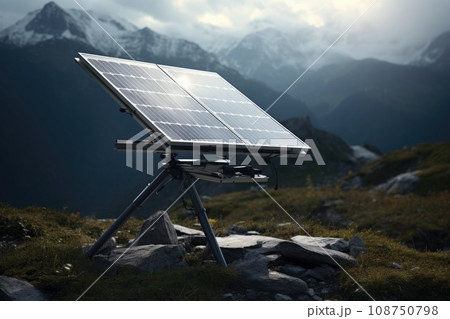 Mobile solar panel on nature background. 108750798