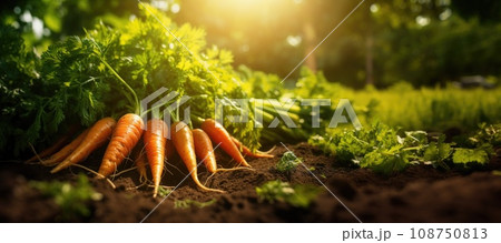Carrots grow in the vegetable garden in sunny day 108750813