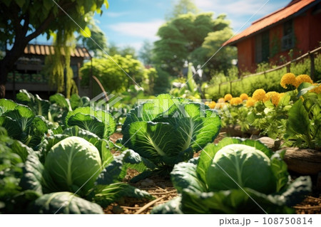 Cabbages grow in the vegetable garden in sunny day. Cabbages grow in the vegetable garden in sunny day. 108750814