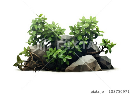 low poly bush with stones on white background. 108750971