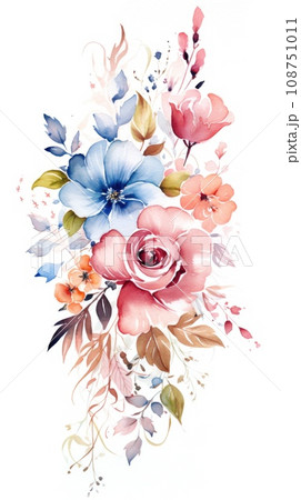 watercolor bouquet of flowers on white background 108751011