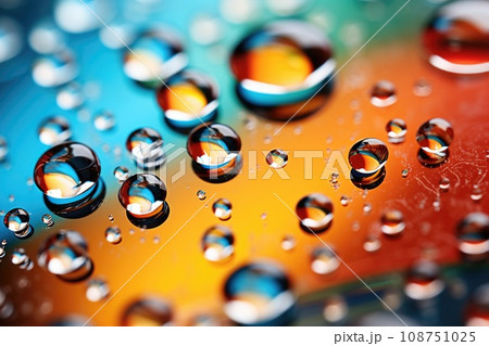 Close up water drops on color surface. 108751025