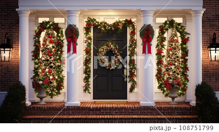 door of house decorated for christmas door of house decorated for christmas 108751799