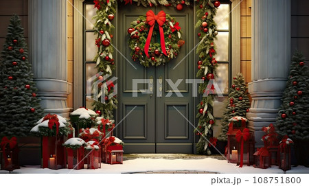 door of house decorated for christmas door of house decorated for christmas 108751800