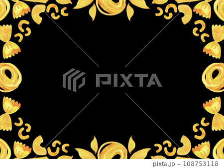 Rectangular A3 frame made of different types of Italian pasta for designing menus, certificates and booklets, and advertising cafes. Isolated watercolor illustration. Clipart. 108753118