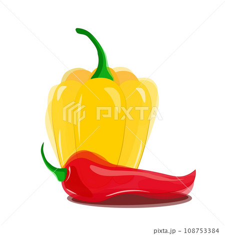 Yellow bell peppers and red hot chili peppers. Vector Yellow bell peppers and red hot chili peppers. Vector 108753384
