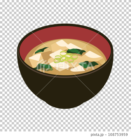 Illustration of miso soup with tofu and seaweed Illustration of miso soup with tofu and seaweed 108753959