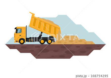Dump truck unloading waste, heavy machinery used in the construction and mining industry Dump truck unloading waste, heavy machinery used in the construction and mining industry 108754295