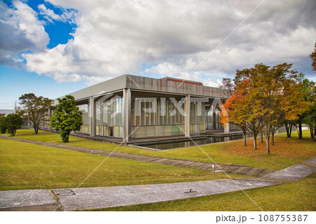 秋の紅葉に染まる図書館 108755387