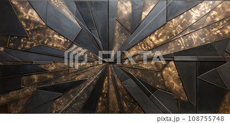 Bronze panel from patinated geometric tiles 108755748