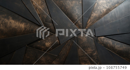 Bronze panel from patinated geometric tiles 108755749