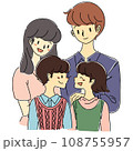 若い夫婦と男の子と女の子の4人家族手描きイラスト 108755957