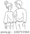 若い夫婦・カップルが微笑んでいる手描き白黒イラスト 108755960