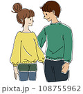 若い夫婦・カップルが見つめ合っている手描きイラスト 108755962