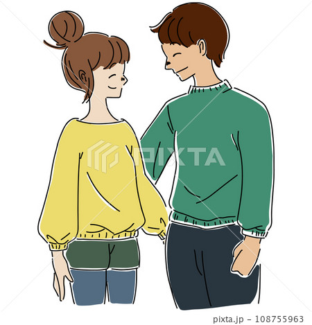 若い夫婦・カップルが微笑んでいる手描きイラスト 108755963