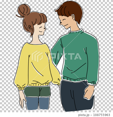 若い夫婦・カップルが微笑んでいる手描きイラスト 108755963