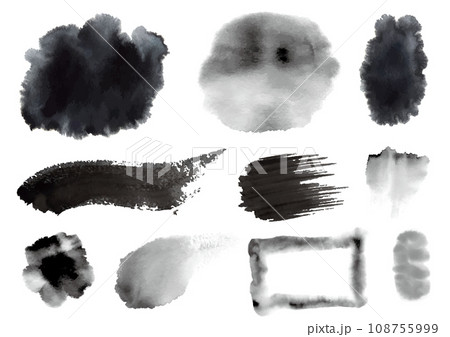 画仙紙に墨で描いたパーツやストロークのセット 108755999