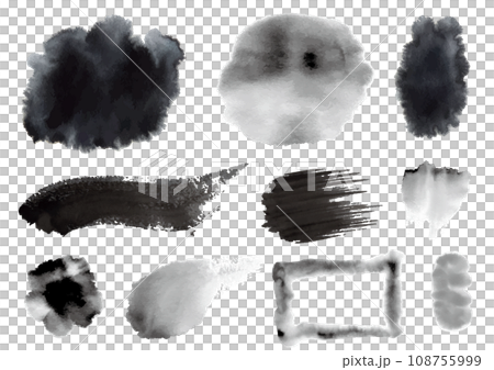 画仙紙に墨で描いたパーツやストロークのセット 108755999