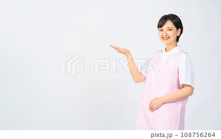 案内するエプロンをつけた女性 保育士 介護福祉士 案内するエプロンをつけた女性 保育士 介護福祉士 108756264