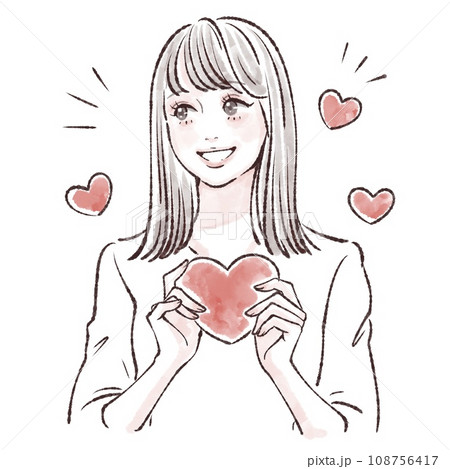 ハートを持つ女性のイラスト素材 108756417