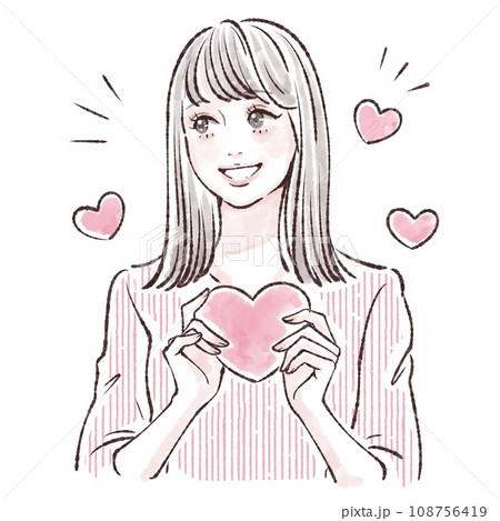 ハートを持つ女性のイラスト素材 108756419