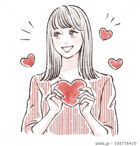 ハートを持つ女性のイラスト素材 108756420
