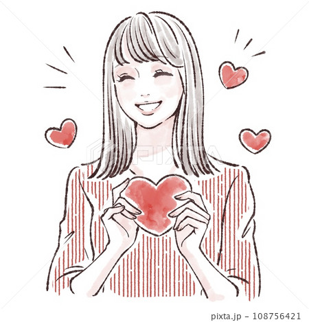 ハートを持つ女性のイラスト素材 108756421