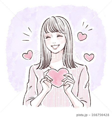 ハートを持つ女性のイラスト素材 108756428