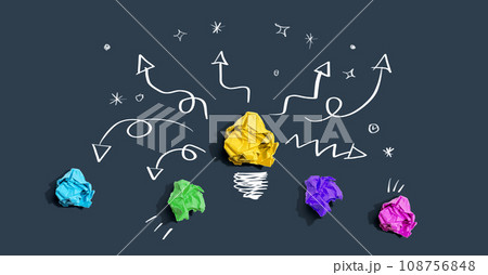 Brainstorming concept with a crumpled paper light bulb 108756848