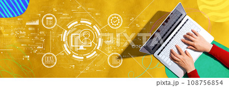 Document management system concept with person using a laptop Document management system concept with person using a laptop 108756854