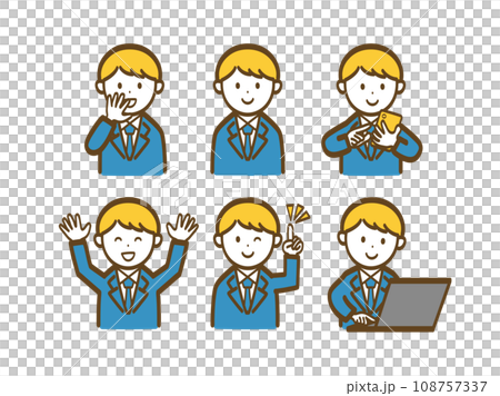 Simple male office worker pose illustration set_Blue suit 3 Simple male office worker pose illustration set_Blue suit 3 108757337