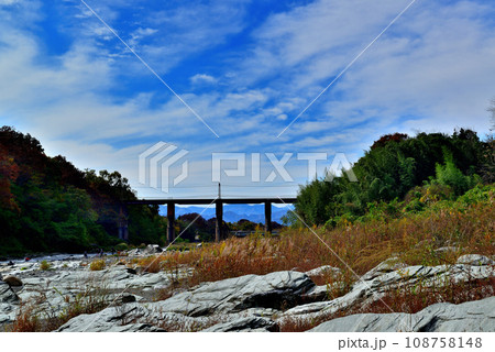 秩父鉄道　荒川橋梁と列車の風景 108758148