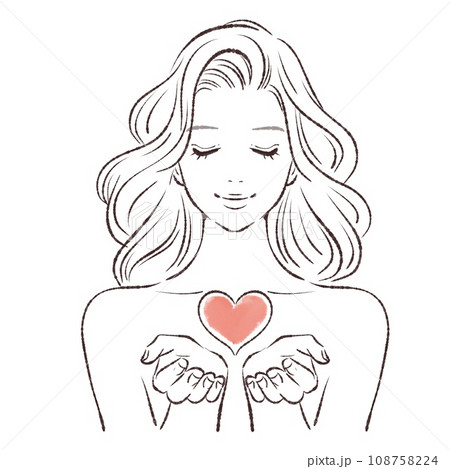 女神/神様/天使/キューピット/ハートを手に浮かべる女性のイラスト素材 108758224