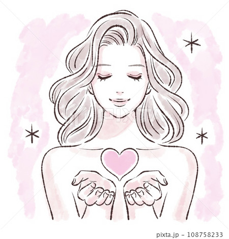 女神/神様/天使/キューピット/ハートを手に浮かべる女性のイラスト素材 108758233