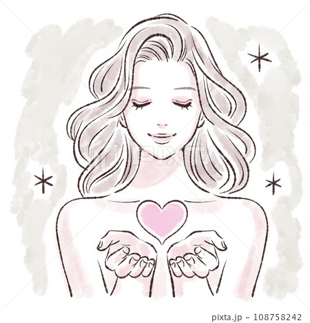 女神/神様/天使/キューピット/ハートを手に浮かべる女性のイラスト素材 女神/神様/天使/キューピット/ハートを手に浮かべる女性のイラスト素材 108758242