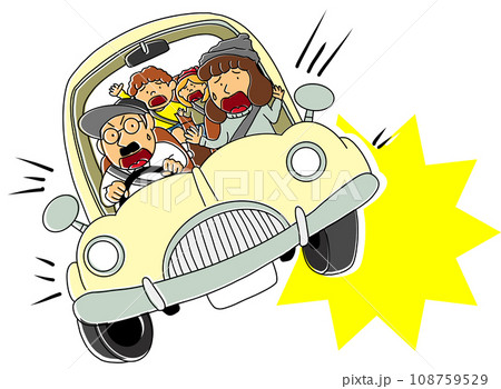 運転不注意で事故にあう車とあわてる家族のイラスト 108759529